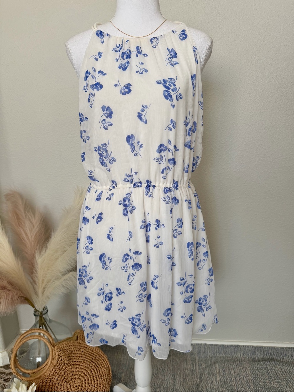 Abercrombie & Fitch - White & Blue Floral Sleeveless Short Dress